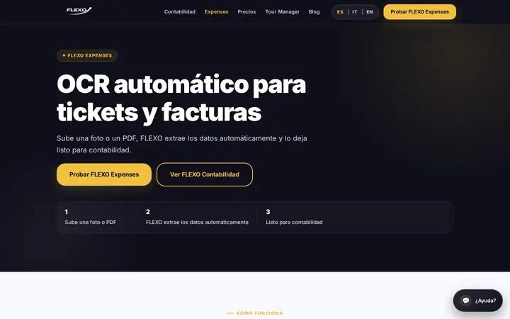 Web de Flexo Expenses: lectura automática de tickets y facturas