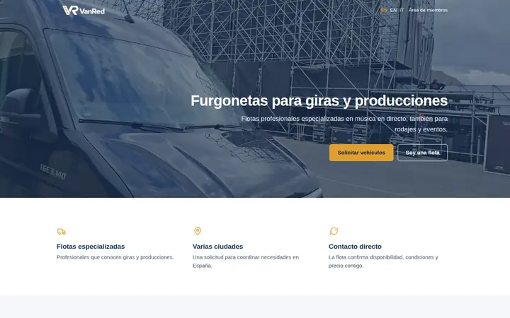 Portada de VanRed, red de flotas de furgonetas para giras